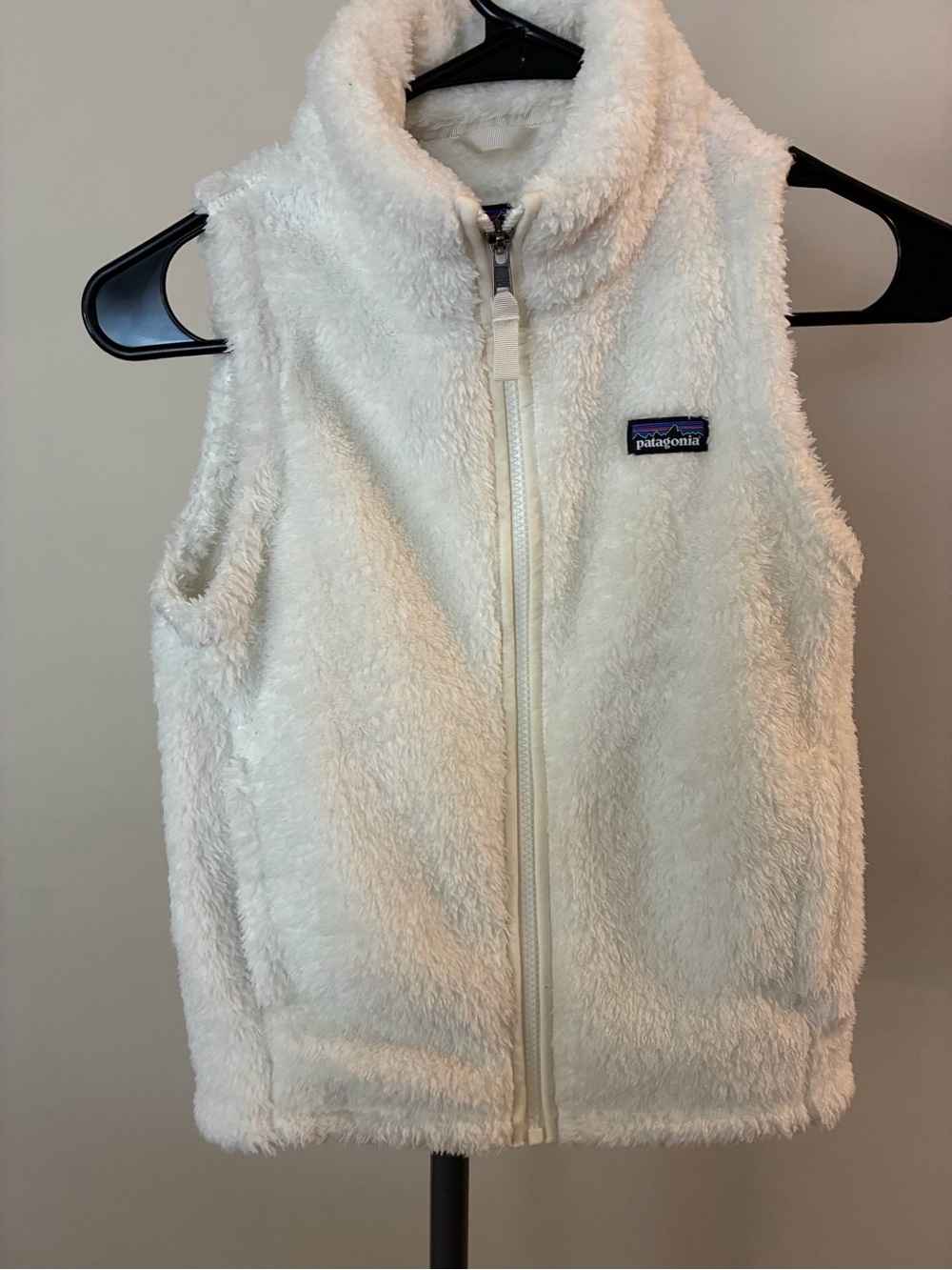 Patagonia Los Gatos Vest Girls Youth Small 7/8 White Full Zip Outdoor Fuzzy